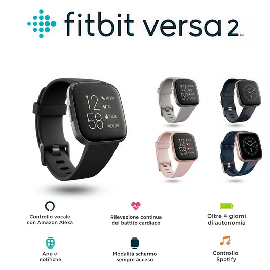 Fitbit Versa 2 Smart Fitness Watch Heart Rate Monitor Sleep Music Alexa Swim Tracker Waterproof for Gym Workout iOS Android