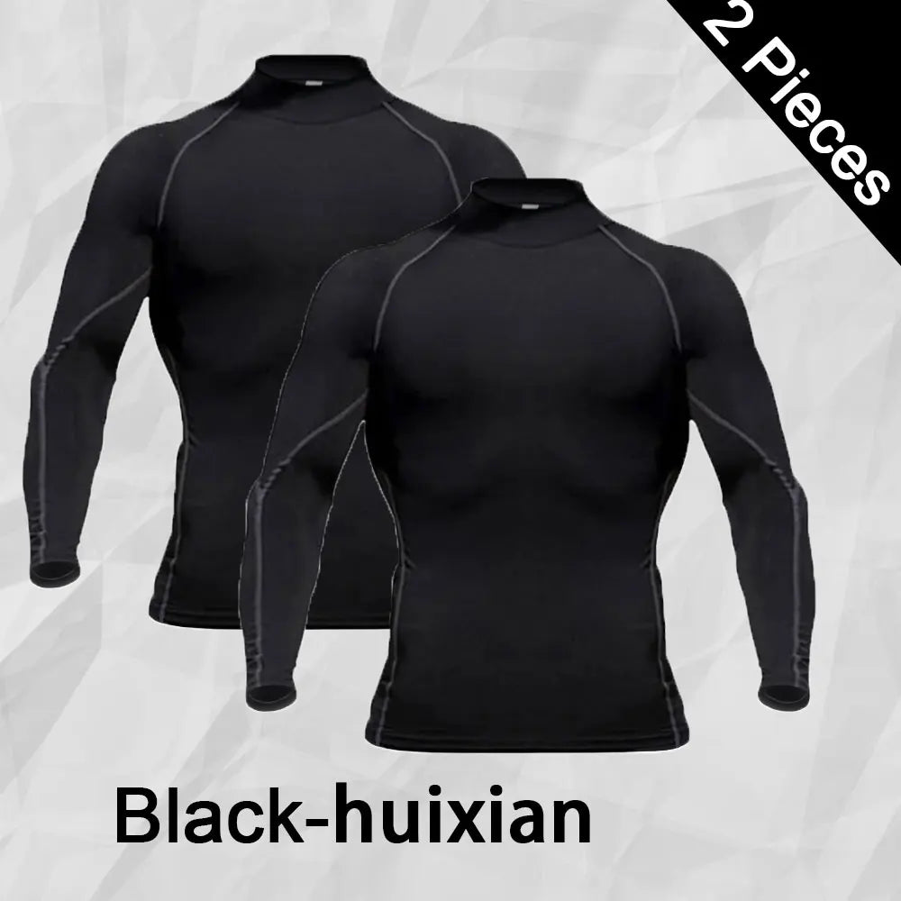 Men's Workout Compression Shirt Turtleneck Long Sleeve Rash Guard Gym Base Layer Athletic Undershirt Gear Sports Shirt