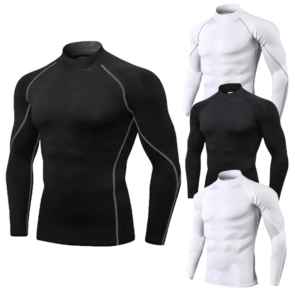 Men's Workout Compression Shirt Turtleneck Long Sleeve Rash Guard Gym Base Layer Athletic Undershirt Gear Sports Shirt