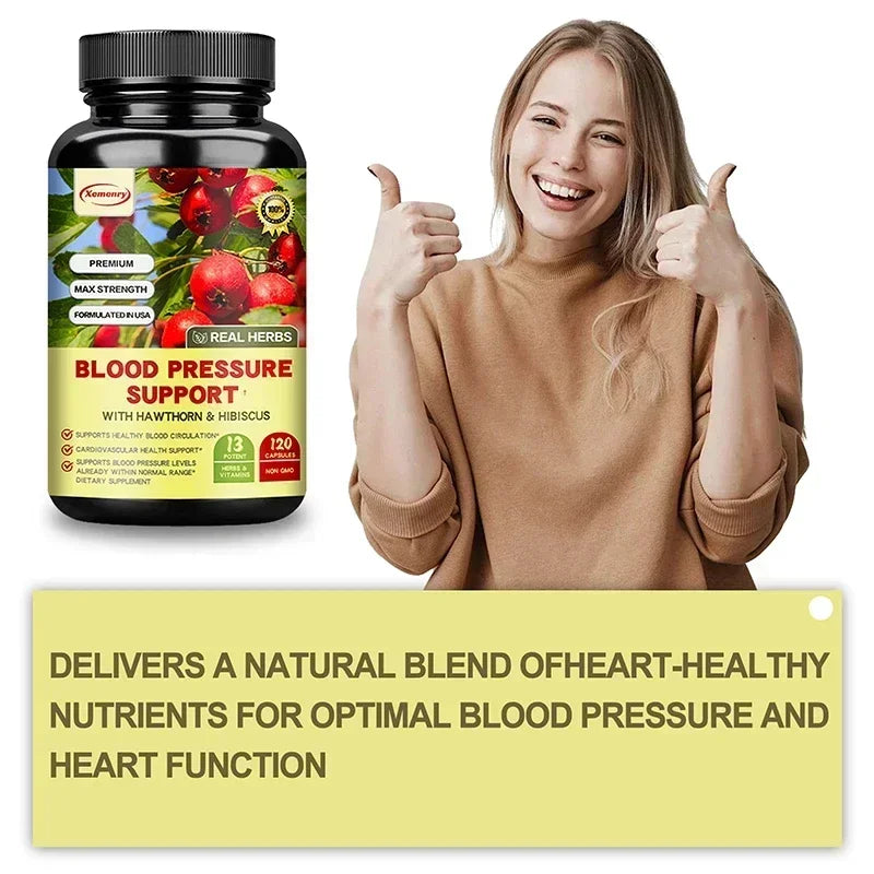 Blood Pressure Support - Supports Cardiovascular Health, Boosts Energy and Immunity, for Heart Health - with Hawthorn & Hibiscus