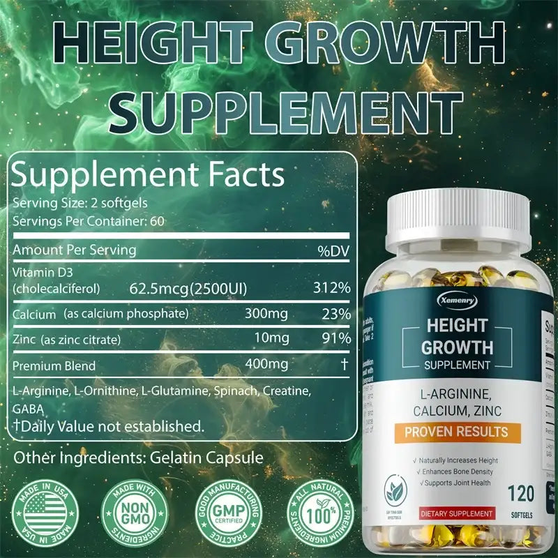 Height Growth Supplements - with Vitamins and Calcium Zinc Improves Bone Strength, Promotes Growth and Improve Immunity