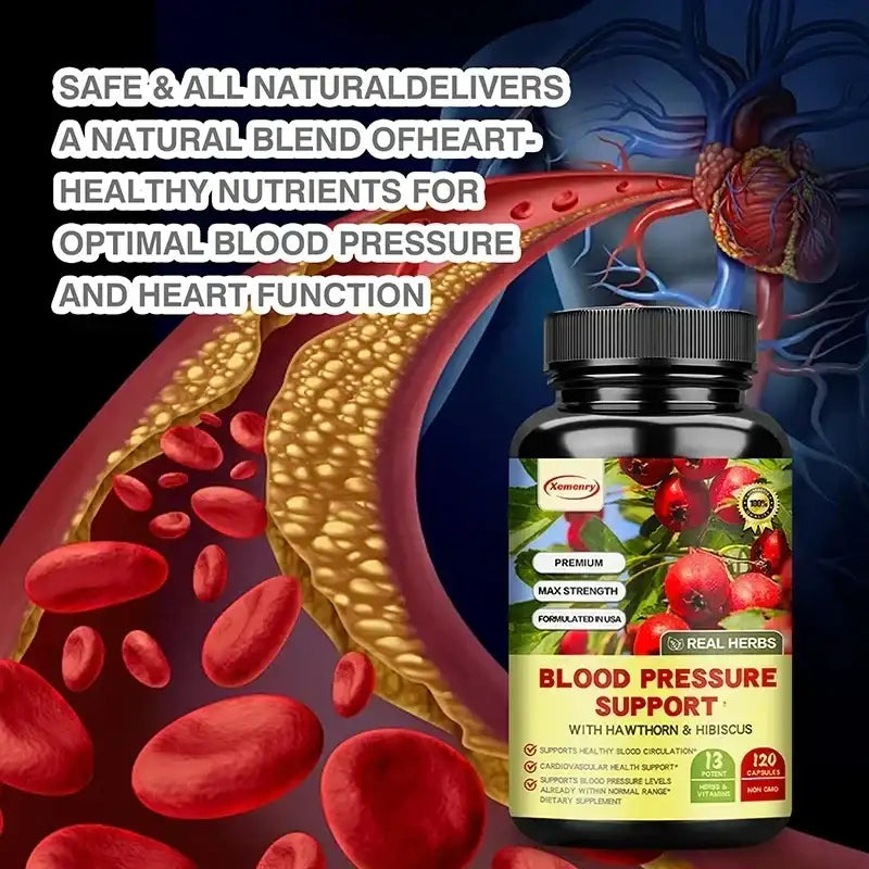Blood Pressure Support - Supports Cardiovascular Health, Boosts Energy and Immunity, for Heart Health - with Hawthorn & Hibiscus