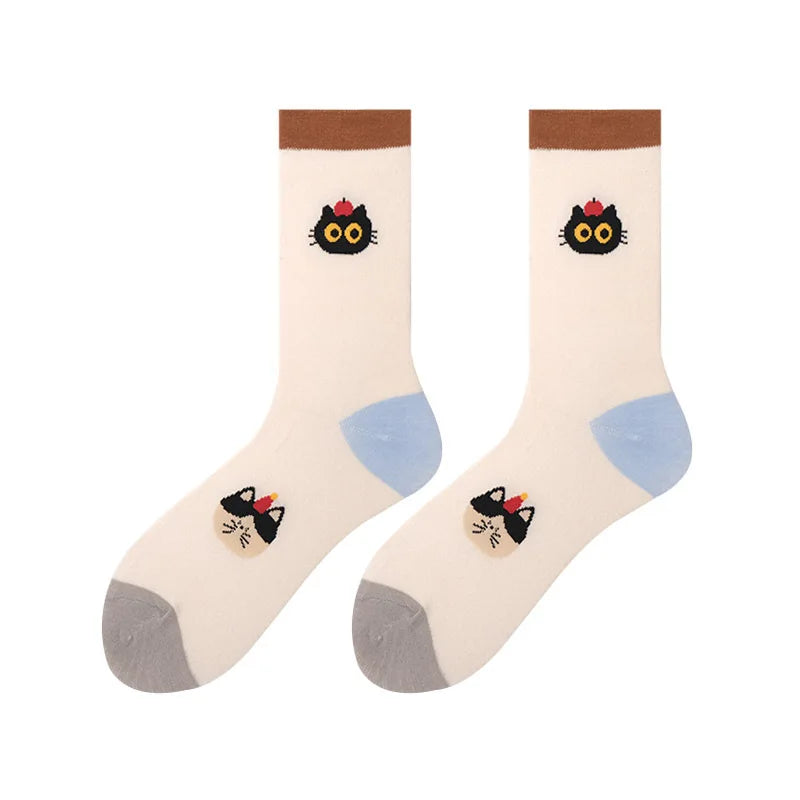 Socks For Women Cute New Novelties Fashion Cotton Breathable Funny Socks Female Casual Long Preppy Style Cartoon Socks Striped