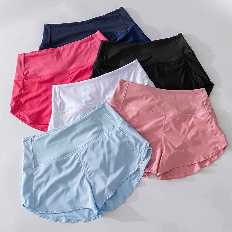 Running Yoga Shorts Women High Waisted Athletic Shorts Lined Workout Zipper Pocket Shorts Femme Sportswear Summer Pants Gym Wear